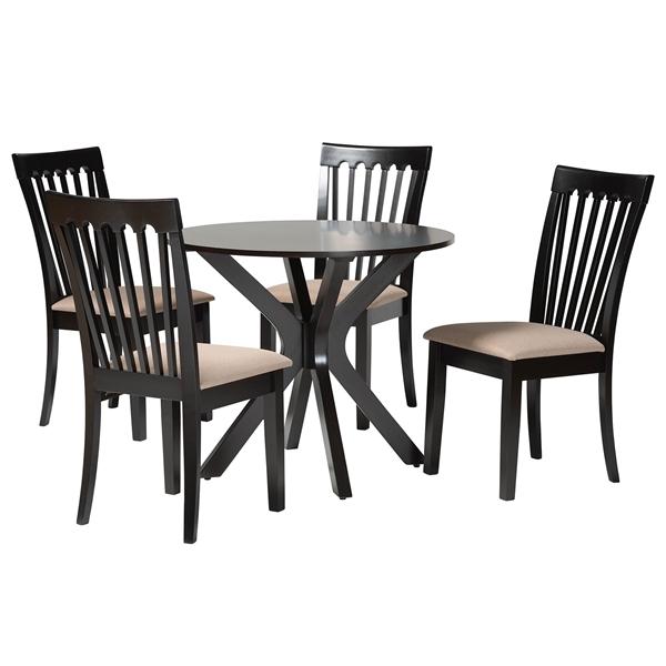 baxton studio Baxton Studio Lore Modern Sand Fabric and Dark Brown Finished Wood 5-Piece Dining Set