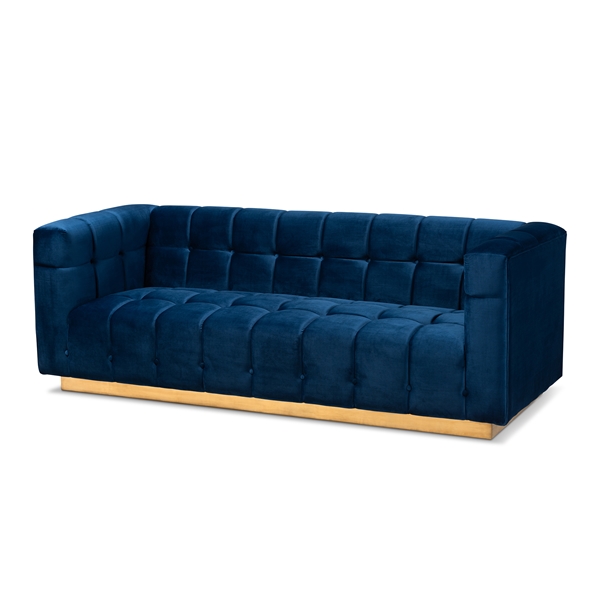 baxton studio Baxton Studio Loreto Glam and Luxe Navy Blue Velvet Fabric Upholstered Brushed Gold Finished Sofa