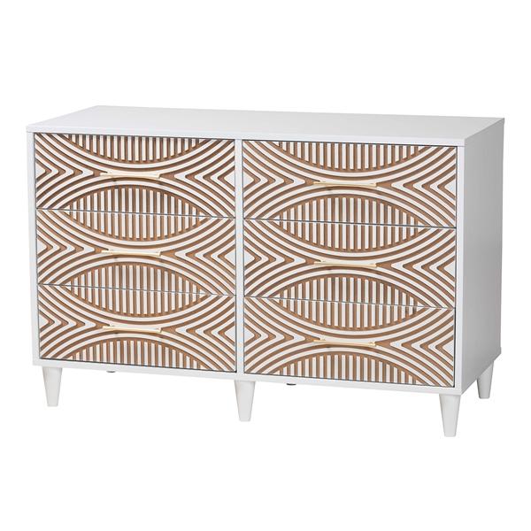 baxton studio Baxton Studio Louetta Coastal White Carved Contrasting 6-Drawer Dresser