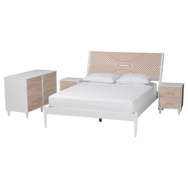 baxton studio Baxton Studio Louetta Coastal White Caved Contrasting Queen Size 4-Piece Bedroom Set