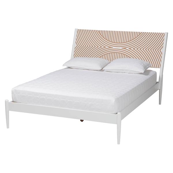 baxton studio Baxton Studio Louetta Coastal White King Size Platform Bed with Carved Contrasting Headboard