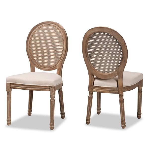 baxton studio Baxton Studio Louis Traditional French Inspired Beige Fabric Upholstered and Antique Brown Finished Wood 2-Piece Dining Chair Set with Rattan
