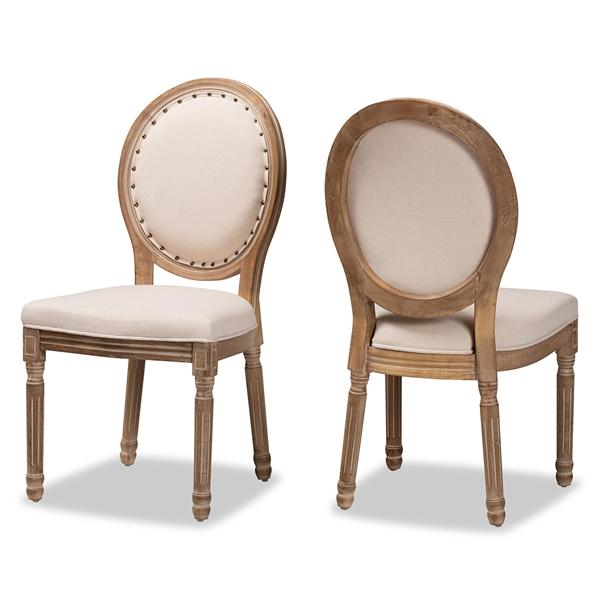 baxton studio Baxton Studio Louis Traditional French Inspired Beige Fabric Upholstered and Antique Brown Finished Wood 2-Piece Dining Chair Set