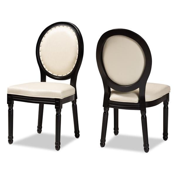 baxton studio Baxton Studio Louis Traditional French Inspired Beige Faux Leather Upholstered and Black Finished Wood 2-Piece Dining Chair Set