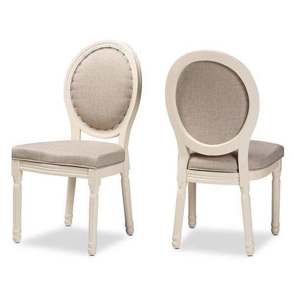 baxton studio Baxton Studio Louis Traditional French Inspired Grey Fabric Upholstered and White Finished Wood 2-Piece Dining Chair Set