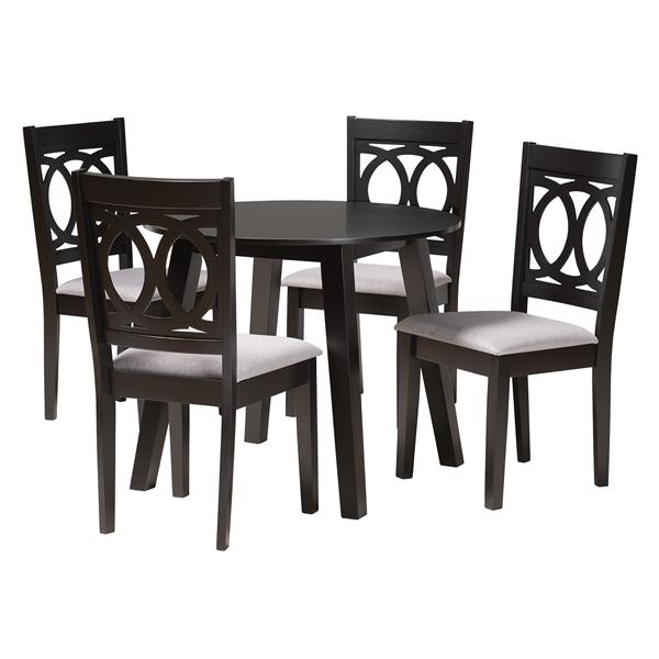 baxton studio Baxton Studio Louisa Modern Grey Fabric and Dark Brown Finished Wood 5-Piece Dining Set