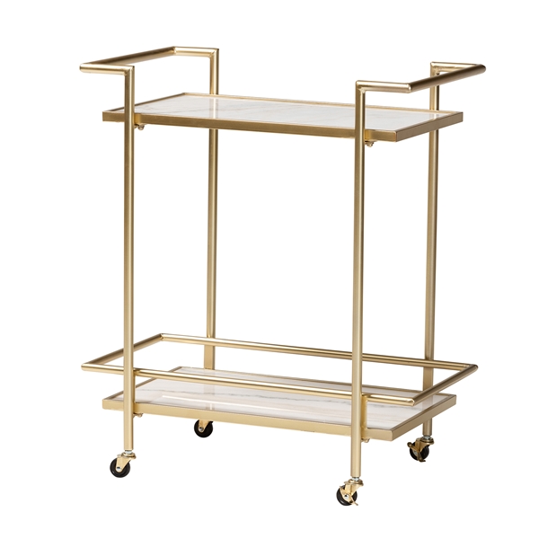 baxton studio Baxton Studio Louise Contemporary Glam and Luxe Gold Metal and White Marble 2-Tier Wine Cart