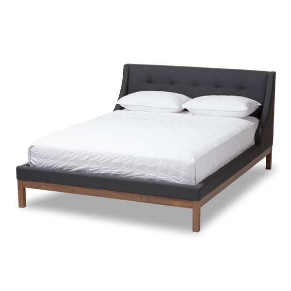 baxton studio Baxton Studio Louvain Modern and Contemporary Dark Grey Fabric Upholstered Walnut-Finished Full Sized Platform Bed