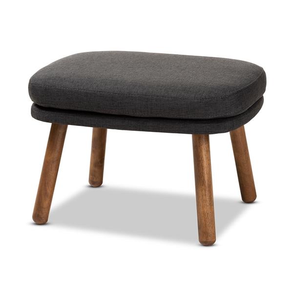 baxton studio Baxton Studio Lovise Mid-Century Modern Dark Grey Fabric Upholstered Walnut Brown Finished Wood Ottoman