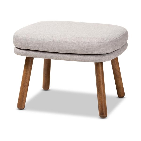 baxton studio Baxton Studio Lovise Mid-Century Modern Greyish Beige Fabric Upholstered Walnut Brown Finished Wood Ottoman