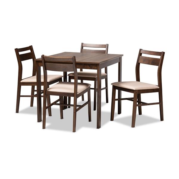 baxton studio Baxton Studio Lovy Modern and Contemporary Beige Fabric Upholstered Dark Walnut-Finished 5-Piece Wood Dining Set