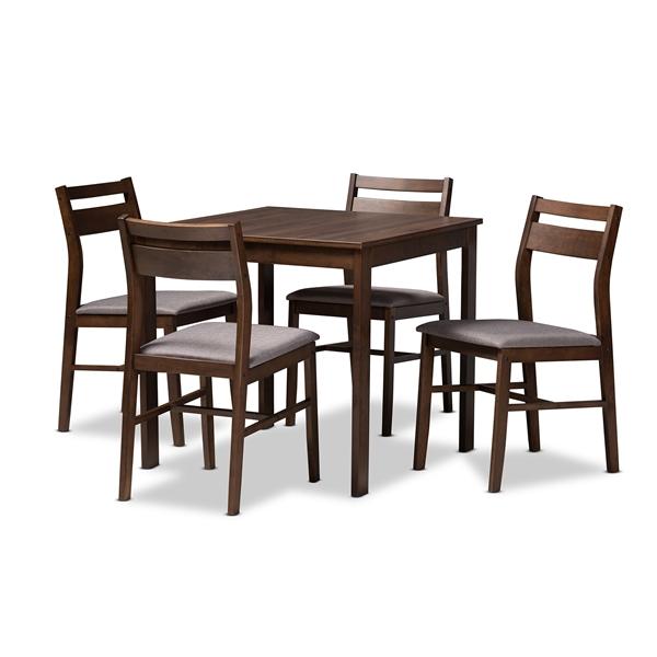 baxton studio Baxton Studio Lovy Modern and Contemporary Gray Fabric Upholstered Dark Walnut-Finished 5-Piece Wood Dining Set