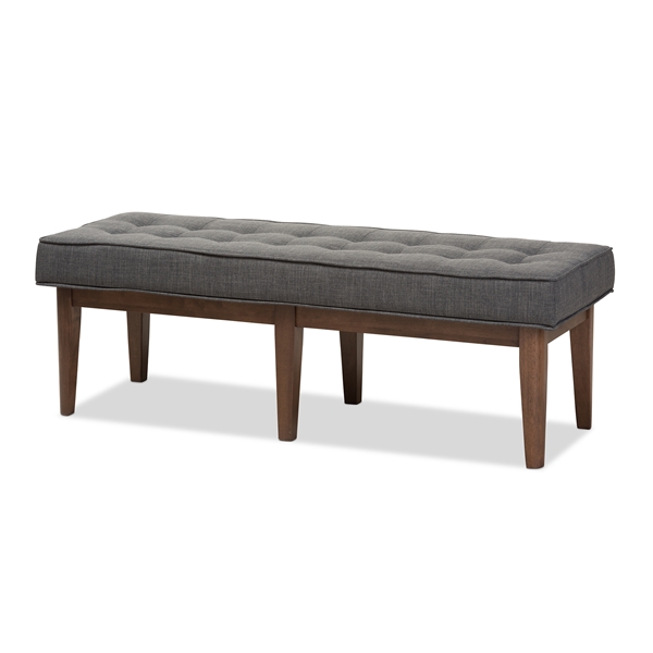baxton studio Baxton Studio Lucca Mid-Century Modern Walnut Wood Dark Grey Fabric Button-Tufted Bench