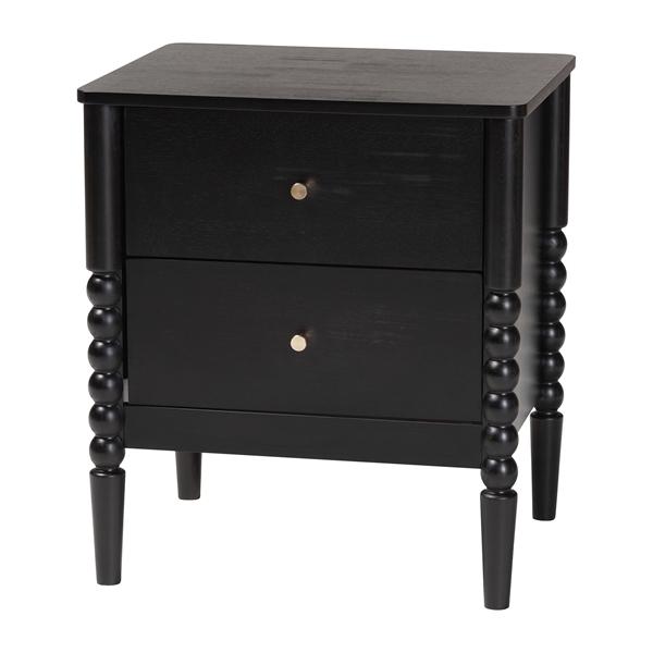 baxton studio Baxton Studio Lucera Mid-Century Black 2-Drawer Bobbin Nightstand