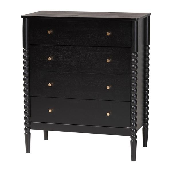 baxton studio Baxton Studio Lucera Mid-Century Black Bobbin Wood 4-Drawer Chest