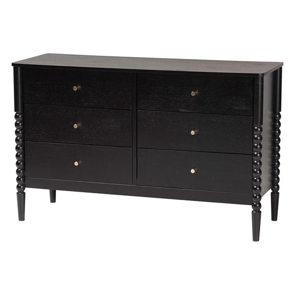 baxton studio Baxton Studio Lucera Mid-Century Black Bobbin Wood 6-Drawer Dresser