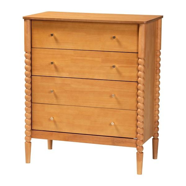 baxton studio Baxton Studio Lucera Mid-Century Oak Brown Bobbin Wood 4-Drawer Chest