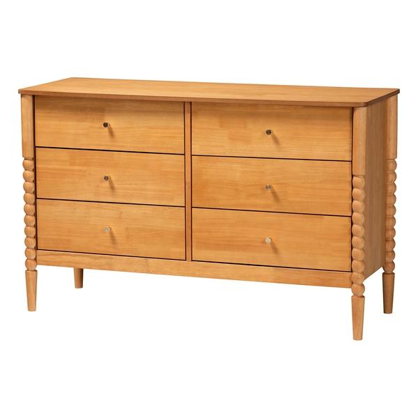 baxton studio Baxton Studio Lucera Mid-Century Oak Brown Bobbin Wood 6-Drawer Dresser