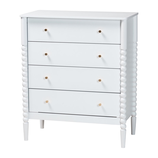 baxton studio Baxton Studio Lucera Mid-Century White Bobbin Wood 4-Drawer Chest