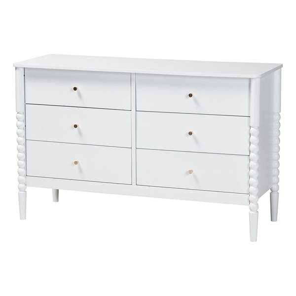 baxton studio Baxton Studio Lucera Mid-Century White Bobbin Wood 6-Drawer Dresser