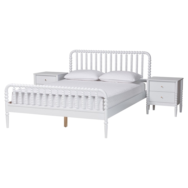 baxton studio Baxton Studio Lucera Mid-Century White Full Size 3-Piece Bobbin Bedroom Set