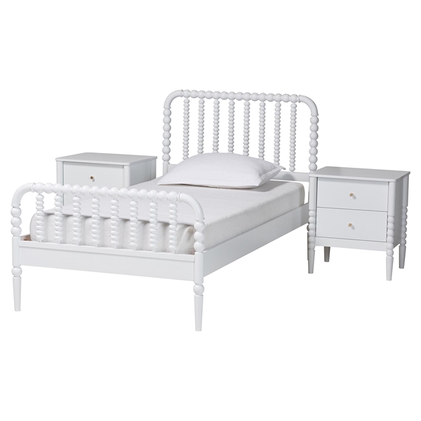 baxton studio Baxton Studio Lucera Mid-Century White Twin Size 3-Piece Bobbin Bedroom Set