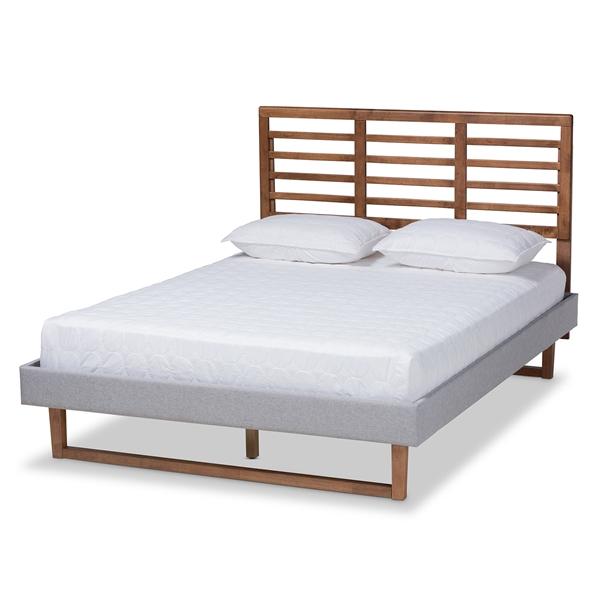 baxton studio Baxton Studio Luciana Modern and Contemporary Light Grey Fabric Upholstered and Ash Walnut Brown Finished Wood Full Size Platform Bed