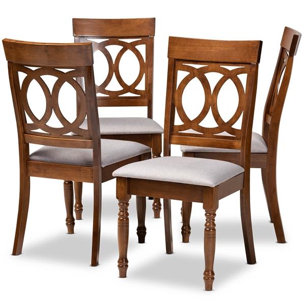 baxton studio Baxton Studio Lucie Modern and Contemporary Grey Fabric Upholstered and Walnut Brown Finished Wood 4-Piece Dining Chair Set