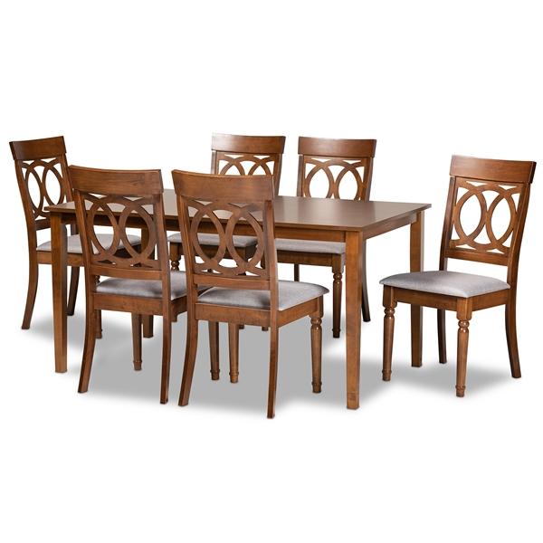 baxton studio Baxton Studio Lucie Modern and Contemporary Grey Fabric Upholstered and Walnut Brown Finished Wood 7-Piece Dining Set