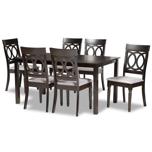 baxton studio Baxton Studio Lucie Modern and Contemporary Grey Fabric Upholstered and Dark Brown Finished Wood 7-Piece Dining Set