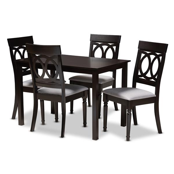 baxton studio Baxton Studio Lucie Modern and Contemporary Grey Fabric Upholstered Espresso Brown Finished 5-Piece Wood Dining Set