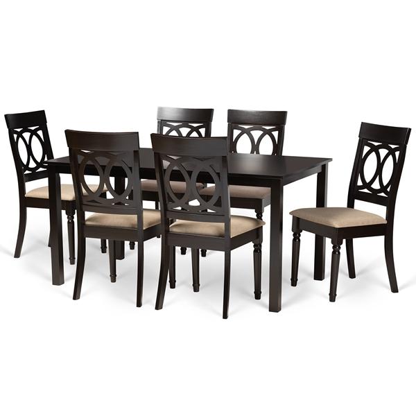 baxton studio Baxton Studio Lucie Modern and Contemporary Sand Fabric Upholstered and Dark Brown Finished Wood 7-Piece Dining Set