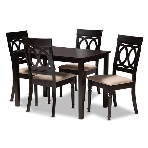 baxton studio Baxton Studio Lucie Modern and Contemporary Sand Fabric Upholstered Espresso Brown Finished 5-Piece Wood Dining Set