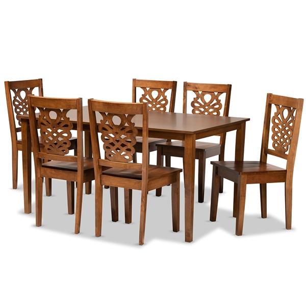 baxton studio Baxton Studio Luisa Modern and Contemporary Transitional Walnut Brown Finished Wood 7-Piece Dining Set