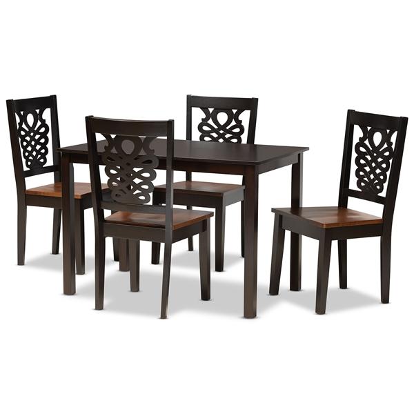 baxton studio Baxton Studio Luisa Modern and Contemporary Two-Tone Dark Brown and Walnut Brown Finished Wood 5-Piece Dining Set