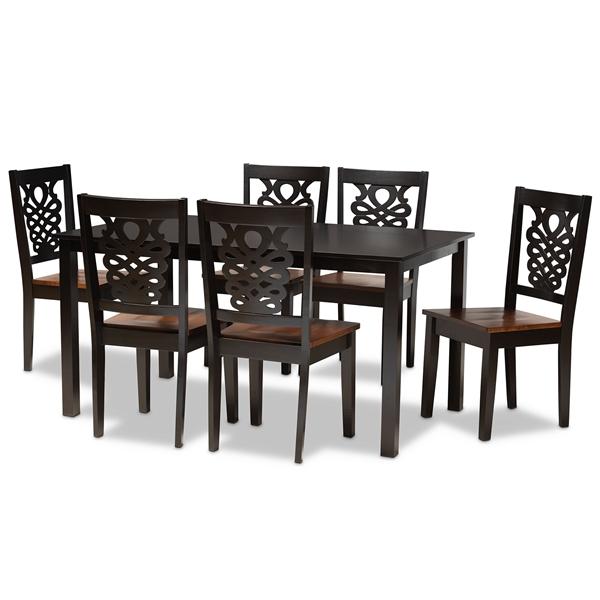 baxton studio Baxton Studio Luisa Modern and Contemporary Two-Tone Dark Brown and Walnut Brown Finished Wood 7-Piece Dining Set