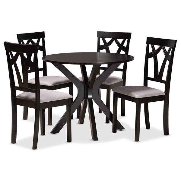 baxton studio Baxton Studio Luise Modern and Contemporary Grey Fabric Upholstered and Dark Brown Finished Wood 5-Piece Dining Set