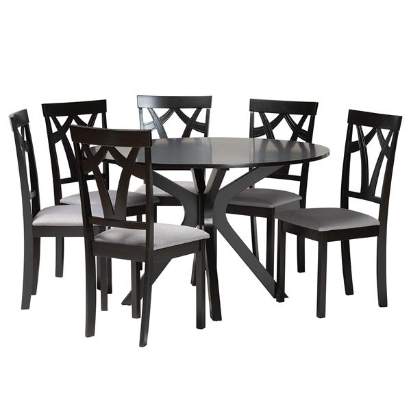 baxton studio Baxton Studio Luise Modern Grey Fabric and Dark Brown Finished Wood 7-Piece Dining Set