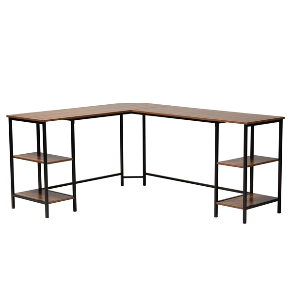 baxton studio Baxton Studio Lydia Modern Walnut Brown Finished Wood and Black Metal L-Shaped Corner Desk with Shelves