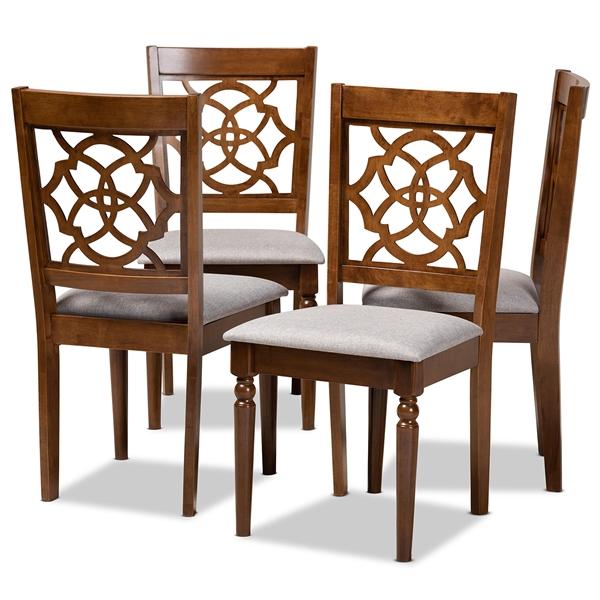 baxton studio Baxton Studio Lylah Modern and Contemporary Grey Fabric Upholstered and Walnut Brown Finished Wood 4-Piece Dining Chair Set