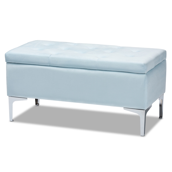 baxton studio Baxton Studio Mabel Modern and Contemporary Transitional Light Blue Velvet Fabric Upholstered Silver Finished Storage Ottoman