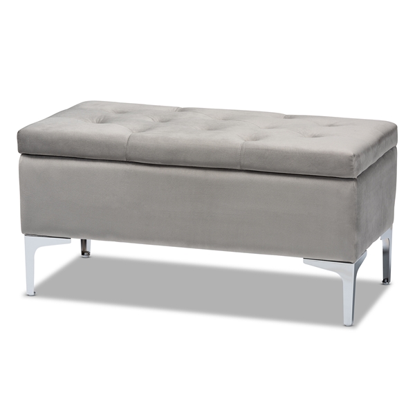 baxton studio Baxton Studio Mabel Modern and Contemporary Transitional Grey Velvet Fabric Upholstered Silver Finished Storage Ottoman