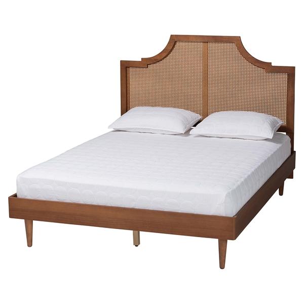 baxton studio Baxton Studio Macaria Mid-Century Modern Ash Walnut Woven Rattan King Size Bed
