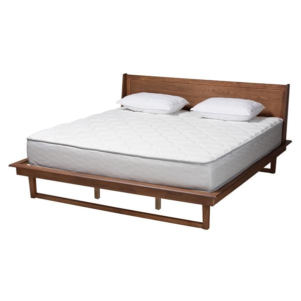 baxton studio Baxton Studio Macayle Mid-Century Modern Ash Walnut Finished Wood Queen Size Platform Bed