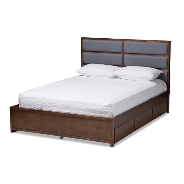 baxton studio Baxton Studio Macey Modern and Contemporary Dark Grey Fabric Upholstered Walnut Finished King Size Storage Platform Bed