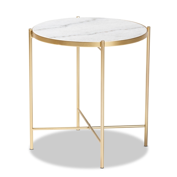 baxton studio Baxton Studio Maddock Modern and Contemporary Gold Finished Metal End Table with Marble Tabletop