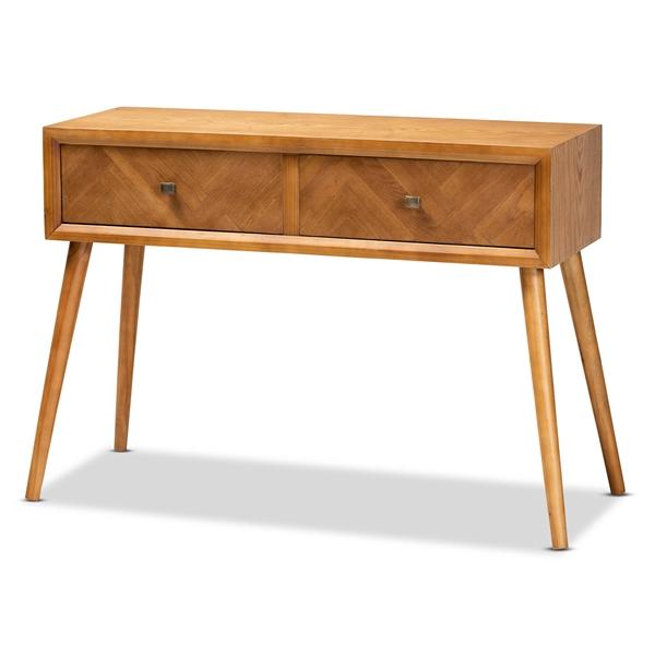 baxton studio Baxton Studio Mae Mid-Century Modern Natural Brown Finished Wood 2-Drawer Console Table