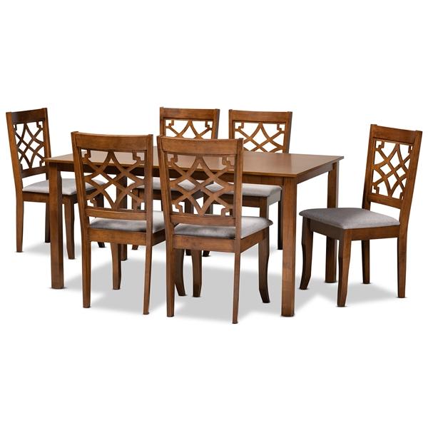 baxton studio Baxton Studio Mael Modern and Contemporary Grey Fabric Upholstered and Walnut Brown Finished Wood 7-Piece Dining Set