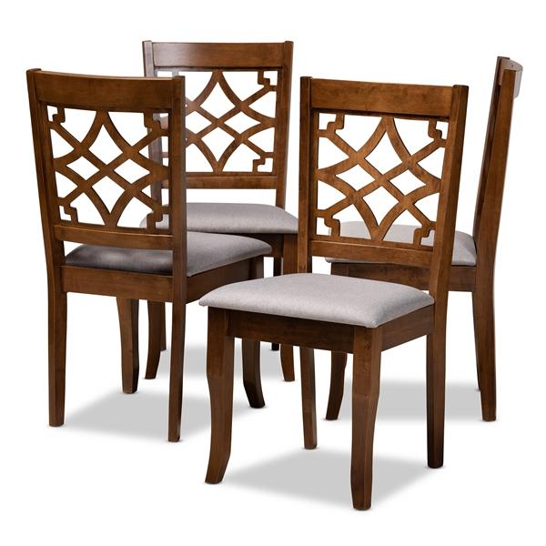 baxton studio Baxton Studio Mael Modern and Contemporary Grey Fabric Upholstered Walnut Brown Finished Wood 4-Piece Dining Chair Set