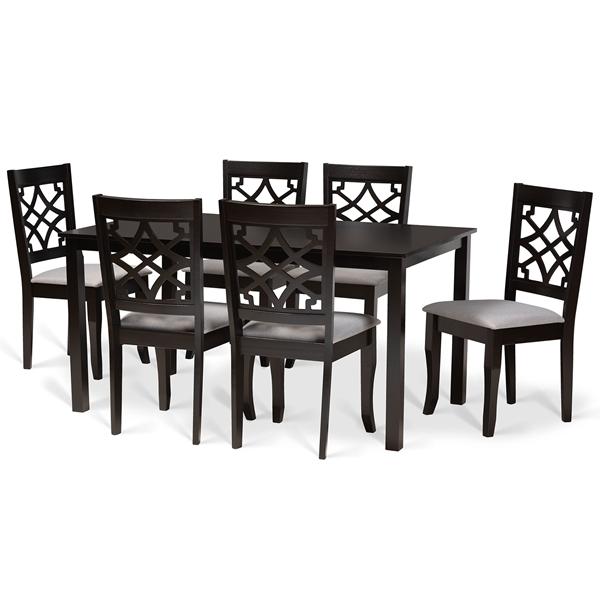baxton studio Baxton Studio Mael Modern and Contemporary Grey Fabric Upholstered and Dark Brown Finished Wood 7-Piece Dining Set